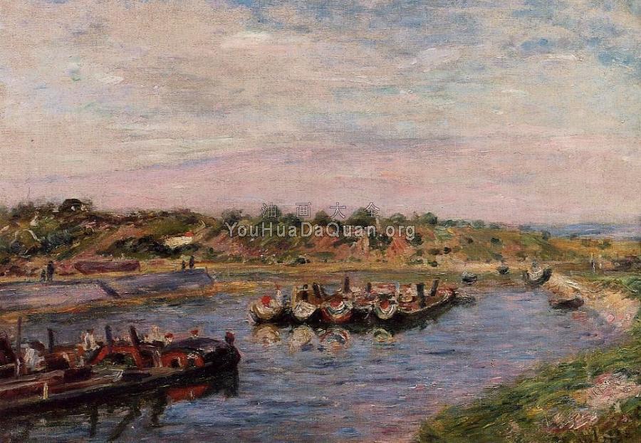 Idle Barges on the Loing Canal at Saint-Mammes - 阿尔弗莱德·西斯莱